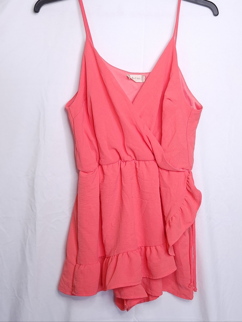 Altar'd State Coral Pink Ruffle Romper